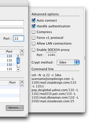 Once you have one or more tunnels configured, the SSH Tunnels window shows your available tunnels, with a gray start button to the right of each one.