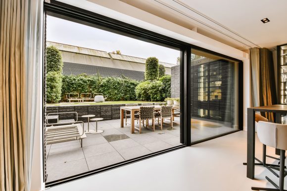 Sliding doors opening out onto a patio