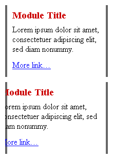 Screenshot shows normal text position in the first module. The last module reveals the IE bug where text slips 24 pixels to the left, and gets clipped by the module's left edge.