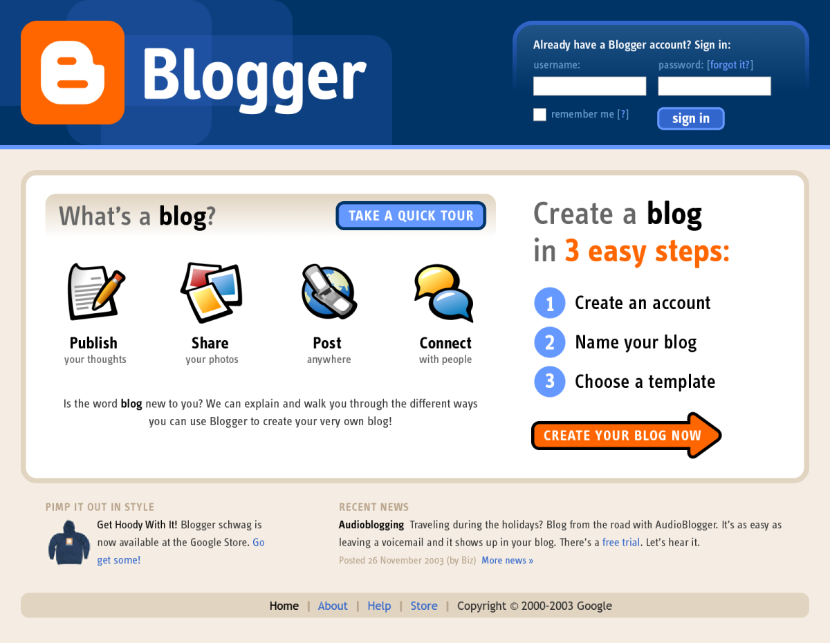 Blogger home page