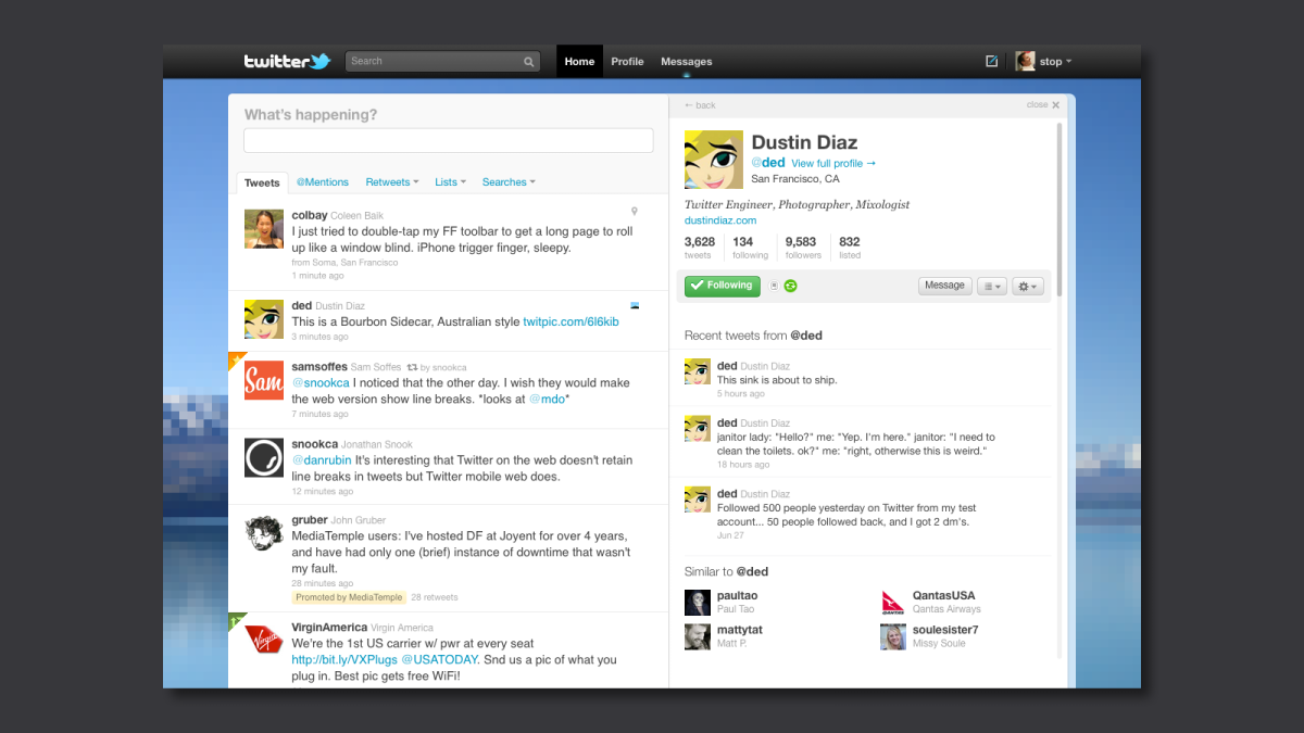 #NewTwitter: Details pane showing profile
