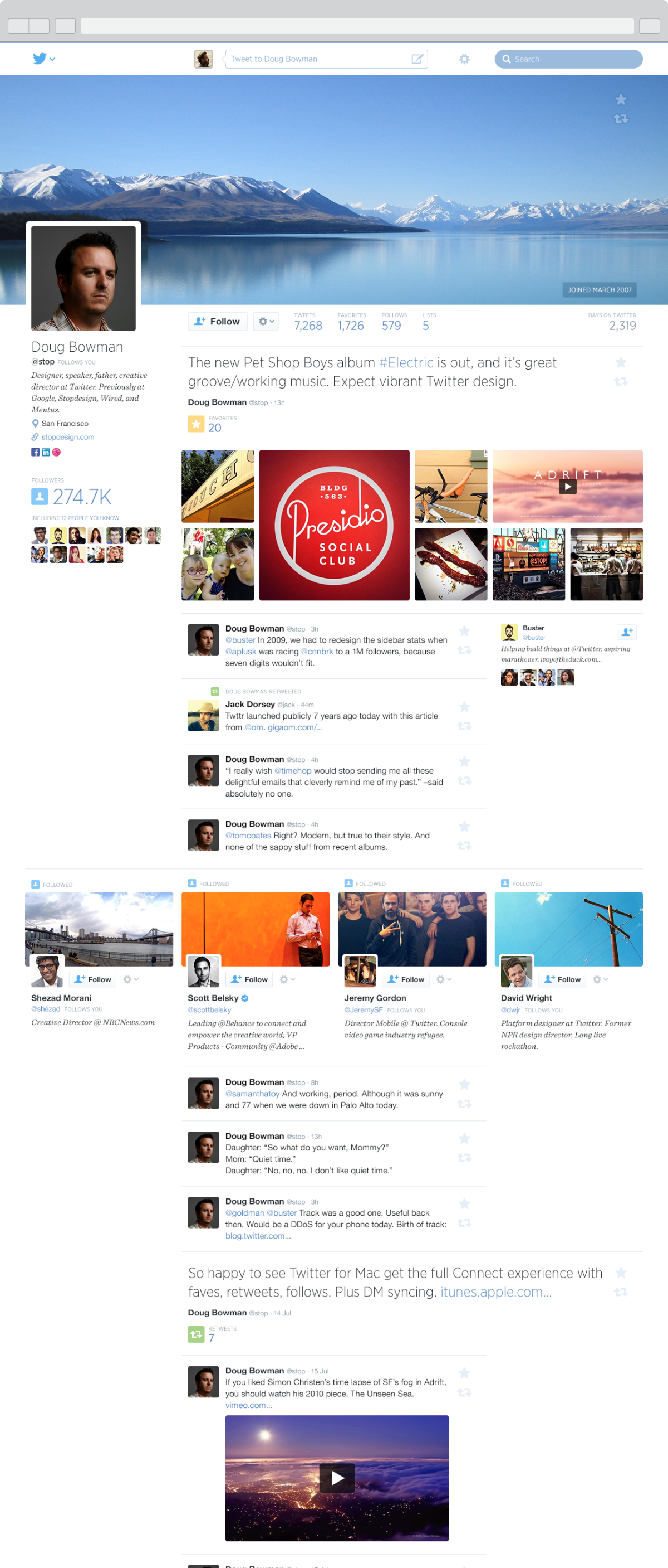 Twitter Highline: Web Profile page for @stop