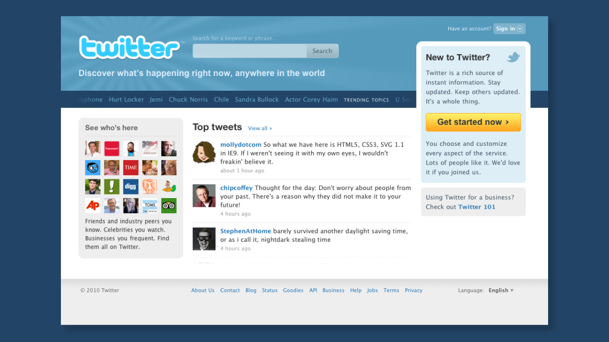 Early Twitter homepage