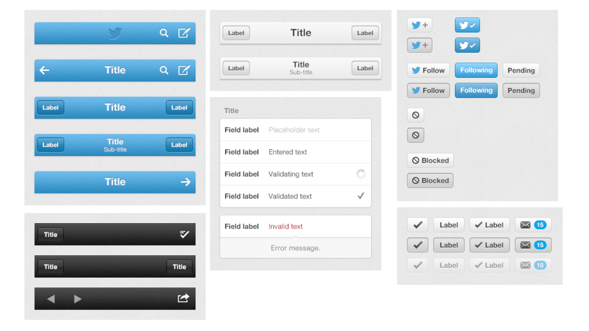 Common Twitter components, including title bars, icons, buttons, and field labels