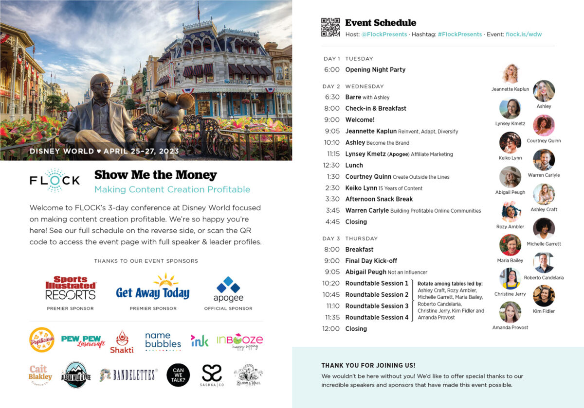 Schedule card for FLOCK's Disney World 2023 event